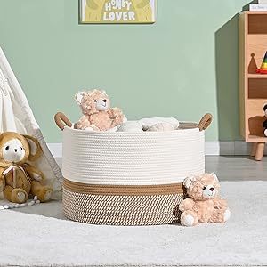 Cesta grande de cuerda de algodón, manta de almacenamiento para sala de estar, cesta de lavandería tejida para bebés con asa, cesta de guardería - Product Image 2