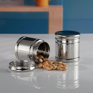 Stainless Steel Spice <b>Containers</b> Round Airtight Food Storage Jars Minimalist Design Polished Finish - Product Image 2