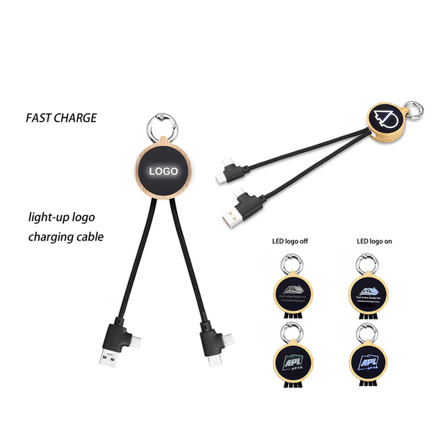 Multi Function Data Cable Magnetic Key Chain 4 in 1 Cable Pd60w 27w Fast Charging Transfer Data Usb-a Type-c LED Light up logo