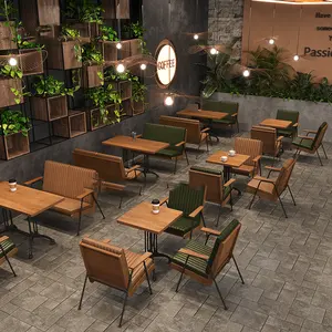 Customized Size Solid Wood Restaurant Table And Chairs Fast Food Metal Base Dining Chair And Table For Cafe