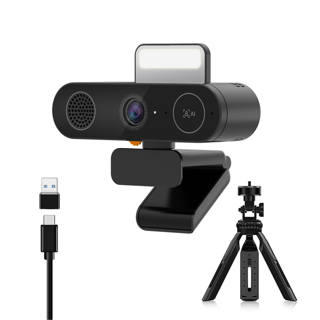 2K Ring Light Webcam, 1080P USB Camera for PC W/Mic & Privacy Cover, Plug & Play