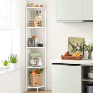 Étagère d'angle à cinq niveaux en bois naturel, idéale pour les petits espaces : <span class=keywords><strong>chambre</strong></span>, cuisine, salon, pour optimiser l'espace familial - Product Image 5