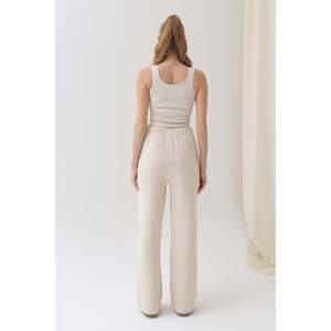 Puane Women's Comfortable Wide Leg Sweatpants, Casual Loose Fit Joggers with Elastic Waist, Beige, Model 18152PNT - Product Image 3