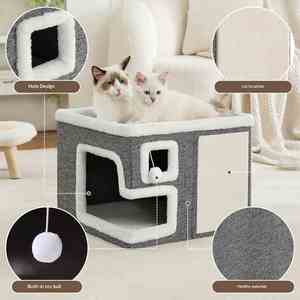 Lit pour chat respirant et chaud pour l'hiver, entièrement fermé, facile à démonter et à laver, tout-en-un, grande taille, pliable, adapté à toutes les saisons - Product Image 1