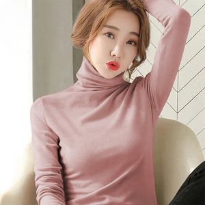 Women's Fleece Lined Turtleneck Long Sleeve <b>Top</b> Solid Color Anti Pilling Slim Fit Inner <b>Layer</b> Shirt Autumn Winter Wear - Product Image 1