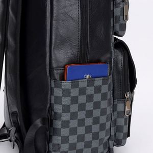 Water Resistant Plaid PU Leather Men's <b>Backpack</b> Geometric Pattern Work Laptop Bag Mochila Business Travel <b>Backpack</b> - Product Image 5