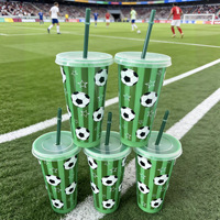 Gobelet réutilisable en plastique de 24 oz à prix réduit avec motif sur le thème du football, écologique, pour boire directement, retour à l'école