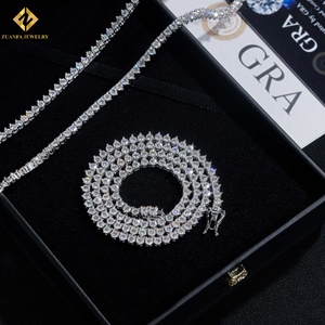 925 Silver Rhodium Plated <b>Statement</b> <b>Necklace</b> 3mm Moissanite Diamond 3 Prongs Unisex Hip Hop Tennis Chain - Product Image 2