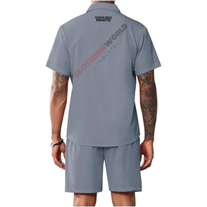 Conjunto de dos piezas para hombre de verano, camisa y pantalones cortos, ropa transpirable, color gris, conjuntos de camisa corta para hombre - Product Image 6