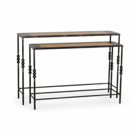 Ensemble de 2 tables consoles étroites vintage en pin massif, entièrement assemblées, pour couloir, entrée, salon