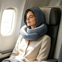 Ensemble de coussins de voyage à capuche en mousse à mémoire de forme en gros, support cervical en U avec masque pour les yeux et bouchons d'oreilles pour avion, voiture, bureau, sieste