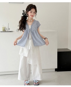 Ensemble élégant deux pièces : haut à manches courtes et pantalon large <span class=keywords><strong>pour</strong></span> grande fille – Idéal <span class=keywords><strong>pour</strong></span> l'été, décontracté, quotidien, et activités de plein air - Product Image 5