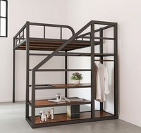 Lit mezzanine en acier robuste avec escalier en bois, design moderne pour chambre à coucher, taille et couleur personnalisables, tailles Queen/Full/King