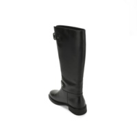 Bottes noires mi-hautes pour femmes en gros, bottes d'équitation en cuir à double boucle et talon bas pour achat en gros