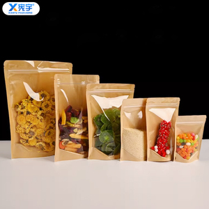 <span class=keywords><strong>Prix</strong></span> d'usine – Sachet Ziplock en papier Kraft transparent, résistant à l'humidité, pour emballage alimentaire, pochette à fond plat autoportante pour poudre protéinée épicée - Product Image 1