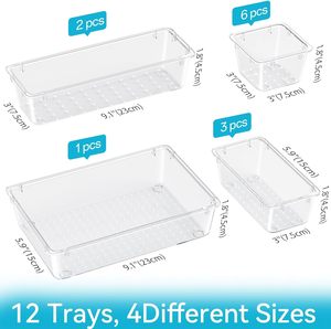 Ensemble de 12 organiseurs de tiroirs en <span class=keywords><strong>plastique</strong></span> transparent, empilables, avec séparateurs, plateau en acrylique transparent, <span class=keywords><strong>rangement</strong></span> en <span class=keywords><strong>plastique</strong></span> pour épices, antidérapant - Product Image 2