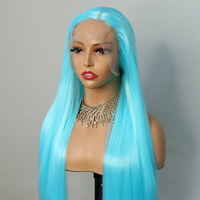 Rambut Virgin Asli Brasil Biru Muda untuk Wig 13X4 Pre Plucked Tanpa Lem Silky Straight untuk Lace Transparan