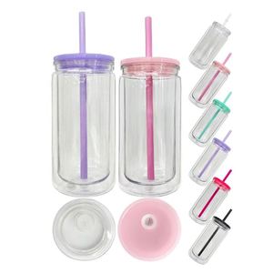 Gobelets réutilisables en plastique transparent à double paroi de 16 oz avec couvercles et pailles, effet boule à neige scintillante, pour enfants - Product Image 2