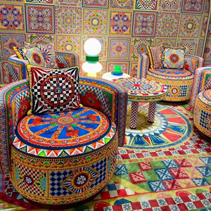 Silla <span class=keywords><strong>de</strong></span> tela con patrón <span class=keywords><strong>de</strong></span> estilo nacional <span class=keywords><strong>de</strong></span> elementos folclóricos geométricos personalizados clásicos sentido artístico ocio sofá individual silla giratoria - Product Image 2