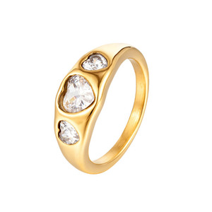 Elegante Anillo de Tres Corazones de Acero Inoxidable 316L para Mujer, Circonia Cúbica <span class=keywords><strong>AAA</strong></span>, Chapado en Oro de 18K, Resistente al Agua, Joyería Romántica con Corazón Gratis - Product Image 1
