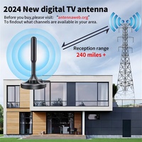 Antenne TV numérique intérieure haute performance longue portée 4K 8K DVB-T2, fréquence 174-240 MHz/470-862 MHz, gain 25-28 dBi, base magnétique