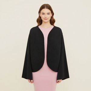 Elegante Chaqueta de Mujer de Talla Grande con Cuello Cuadrado y Manga Larga, Tejido Sólido Antiarrugas, Prenda Exterior Holgada con Pliegues, 100% Poliéster, en Stock - Product Image 3