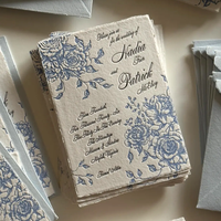 Ensemble de cartes d'invitation de mariage en papier de coton de luxe, impression typographique, gaufrage et débossage personnalisés, bord déchiré à la main, contenu personnalisé