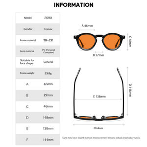 กรอบแว่นตาทรงกลมคลาสสิกใหม่จากโรงงานจีนโดยตรง เลนส์กรองแสงสีส้ม TR90 ทนทาน ใช้ได้ทั้งชายและหญิง ป้องกันแสงสีฟ้า - Product Image 3