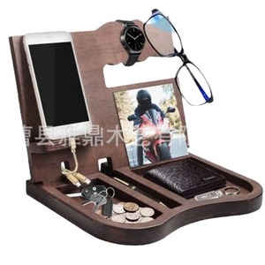 Organizador de escritorio multifuncional de madera maciza, almacenamiento independiente de 248 mm x 198 mm para teléfono, gafas y reloj - Product Image 3