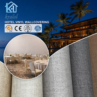 Papier peint vinyle ignifuge à faible teneur en COV, avec support tissé, 15 oz, 1,37 m, conforme aux normes ASTM E84 et EN13501, pour chambre d'hôtel, conception personnalisée OEM