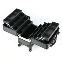 Nouvelle valise de rangement professionnelle en aluminium ABS de 17 pouces grande capacité pour kit cosmétique, trousse de maquillage sur roulettes avec barre de traction