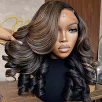 Perruque Ondulée Profonde Ombrée Brune en Cheveux Humains Vietnamiens pour Femmes 2T Sans Colle 13*6 Perruques Frontales en Dentelle HD Blond Cendré 13*4 Raide Os