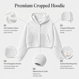 Sudadera con capucha premium con cremallera, color gris jaspeado, tela suave, corte moderno, bolsillo frontal tipo canguro, diseño de capucha ajustable - Product Image 2