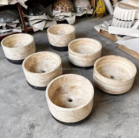 Lavabo rond en marbre travertin beige pour la décoration de la maison et de l'hôtel