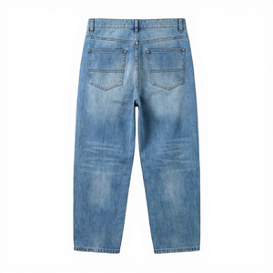 Jean en denim déchiré délavé à la pierre pour homme, taille haute, coupe droite, écologique, coupe régulière, style décontracté, bleu, coton épais - Product Image 2