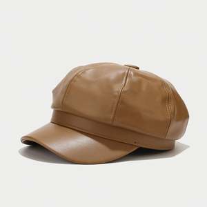 Béret de créateur pour femme, style rétro britannique, en cuir PU, casquette gavroche unie, décontractée pour l'automne-hiver, idéale pour les fêtes et les activités en extérieur - Product Image 4