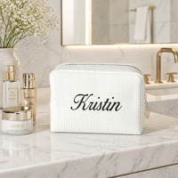 Modische Gestreifte Seersucker Kosmetiktasche mit Reißverschluss Leichte Reise-Bubble-Gaze Make-up-Tasche