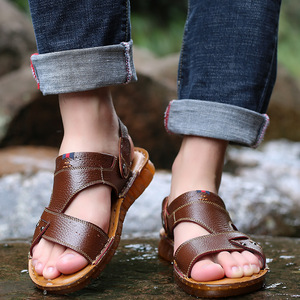 Sandalias de Verano para Hombre de Cuero Genuino con Tiras Cruzadas, Punta Abierta, Antideslizantes, Transpirables, Casuales, para la Playa - Product Image 4
