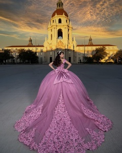 Gaun Quinceanera Mumuleo Warna Pink Model Off-Shoulder Dengan Korset Rosa Vestido de XV - Product Image 2