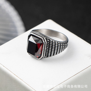 Bague pour homme en acier inoxydable avec pierre noire géométrique sertie clos SA1152 – Bijou cadeau - Product Image 5