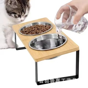 Wooden <b>Cat</b> <b>Bowl</b> Stand Double Elevated Feeder For <b>Cats</b> With Neck Protection Solid Wood Pet Feeding Station - Product Image 3