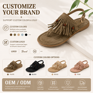 Women's Bohemian Style <strong>Flat</strong> Sandals 2025 New Custom Designed Tassel Suede Woven <strong>Ankle</strong> <strong>Strap</strong> Casual <strong>Shoes</strong> With Metal Details - Product Image 4
