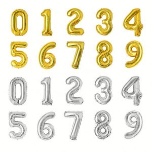 Gold Silver Number Foil Balloons 16 32 40 Inch Aluminum Mylar Reusable Customizable Birthday Wedding Party Decoration 09 Numbers - Product Image 5