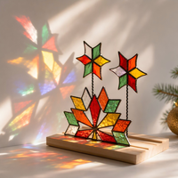 Ornement de table en verre teinté Art Déco fait main personnalisé, décoration de Noël avec base en bois, cadeau de fête pour la maison