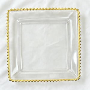 Plato base cuadrado transparente con borde dorado, personalizado, de plástico, para eventos modernos, bodas y fiestas, venta al por mayor, OEM, ODM. - Product Image 1