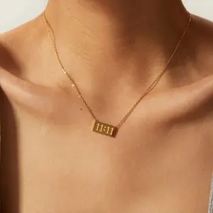 GT Waterproof Alpha Number Pendant Necklace Tarnish Free 18K Gold Plated Stainless Steel Necklace