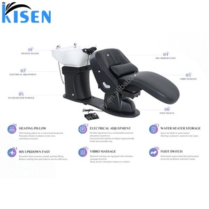 เก้าอี้สระผมไฟฟ้า Kisen พร้อมพนักพิงศีรษะปรับระดับได้ ระบบทำความร้อน นวดสระผม เตียงสระผมสำหรับร้านเสริมสวย พร้อมที่ควบคุมด้วยเท้า อ่างเซรามิก - Product Image 6