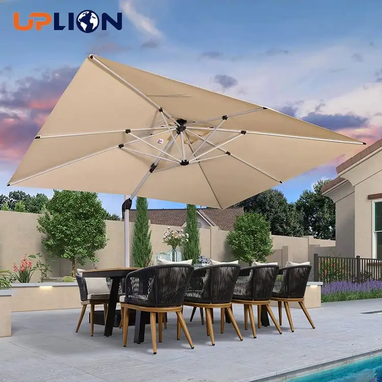 Uplion 10 'x 13 'rettangolo esterno grande ombrello a sbalzo giardino antivento Offset ombrello resistente Patio ombrellone