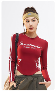 Của phụ nữ ribbon in dài tay áo Yoga Tank aist xác định căng thể thao Tank Top Vòng cổ đám mây cảm thấy thể thao T-Shirt - Product Image 3