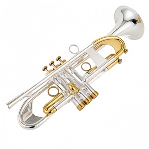 Trompeta Profesional de Alta Calidad en Si Bemol, Cuerpo de Latón con Acabado Plateado, Laca Dorada, Llave de Agua <span class=keywords><strong>Amado</strong></span>, Afinación en Si Bemol para Músico Profesional - Product Image 2